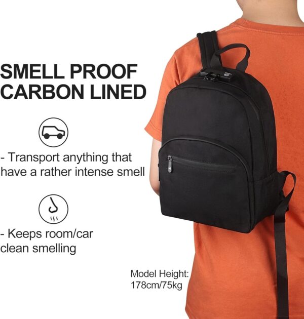 FIREDOG Mini Smell Proof Backpack with Lock for Men Women, Smell Proof Bookbag for Travel (Black) - Image 3
