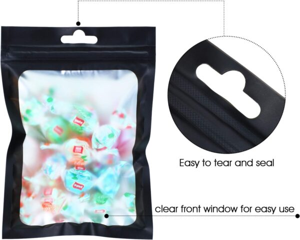 Boao 100 Pieces Resealable Foil Food Storage Bags with Clear Window Coffee Beans Candy Packaging Pouch for Food Small Business Supplies for Jewelry Self Sealed Storage Bags(4.7 x 7.9 Inch,Black) - Image 2