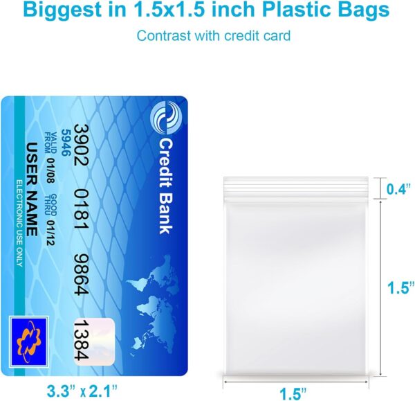 1.5''x 1.5'', (Pack of 100) 2 mil Thick Clear Plastic Reclosable Zip Poly Bags with Resealable Lock Seal Zipper for Photo, Jewelry, Bakery, Treats, Travel, Storage, Packaging & Shipping… - Image 2