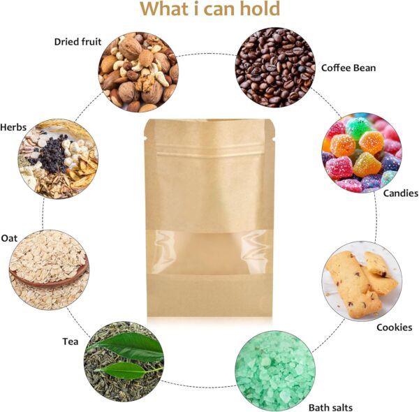 100 Pcs Small Resealable Seed Envelopes, Mini Zip Lock Kraft Bags with Window, 3.5"x5.5" Coffee Sample Bags Resealable Ziplock Bags, Small Business for Samples Bags, Food Storage Bags - Image 6