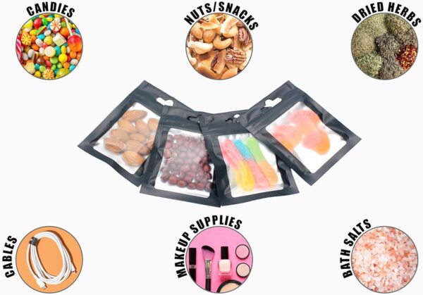 350 Pack- Smell Proof Resealable Mylar Pouch Bags, 3 x 4 Inches, Black with Food Grade Interior, Zero BPA, Candy, Eyelashes, Jewelry and More - Image 3