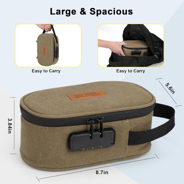 Smell Proof Bag with Combination Lock, Odor Proof Bag with Metal Tray and Mini Pouch Pocket, Stash Box for Storage and Travel, Portable and Easy to Use, Khaki - Image 6