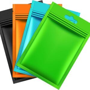 200 Pieces Film Resealable Bags Polyester Odor Proof Bags Aluminum Foil Food Storage Metallic Flat Zipper Sealable Pouch for Small Business Packaging Weed Candy Sample(3.1 x 5.1 Inch,Multicolor)