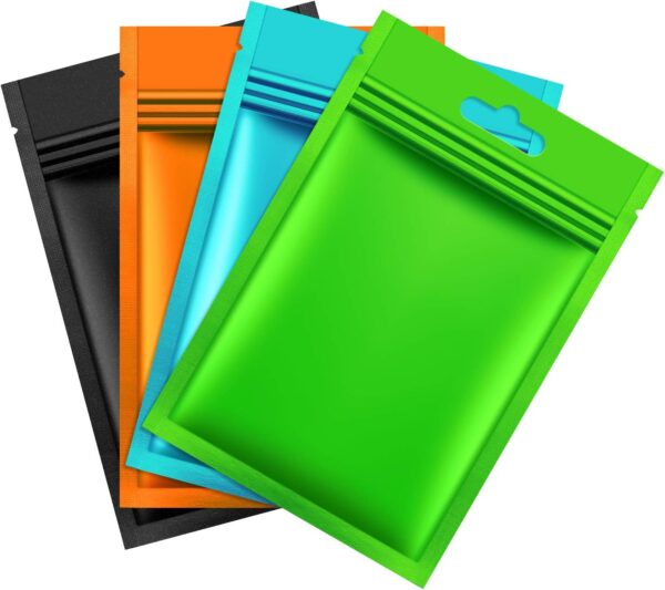 200 Pieces Film Resealable Bags Polyester Odor Proof Bags Aluminum Foil Food Storage Metallic Flat Zipper Sealable Pouch for Small Business Packaging Weed Candy Sample(3.1 x 5.1 Inch,Multicolor)