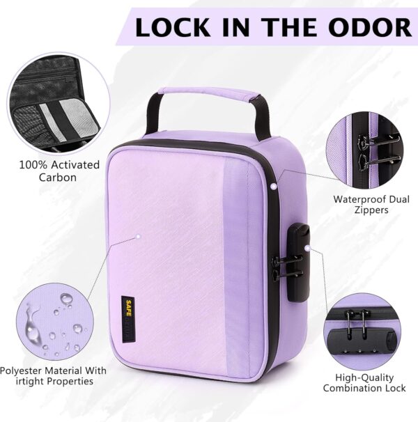 Smell Proof Bag with Combination Lock, Airtight Zippers Carbon Lining & Removable Dividers, Odor Proof Container for Smoking Accessories, Odorless Travel Box Blocks Out Strong Odors - Image 6