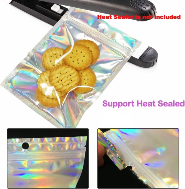 100 Pcs Holographic Resealable Packaging Bags for Small Business Supplies, Cute Small Color Smell Proof Foil Pouch Plastic Baggies for Lip Gloss Soap Party Food Storage (4x6 inch) - Image 6