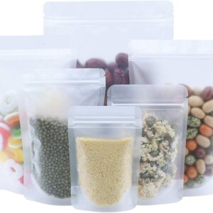 PABCK 100 Pack Resealable Stand Up Bags Matte Clear Zipper Lock Heat Seal Pouches with Tear Notch for Zip Food Storage Lock Packing 14x20cm (5.5x7.9 inch)