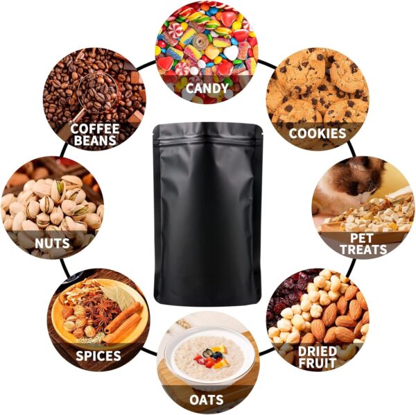 100 Pack Mylar Smell Proof Bags, Resealable Black Stand Up Pouch Bags Foil Sealable Bags for Packaging, 4.72×7.87 Inch - Image 5