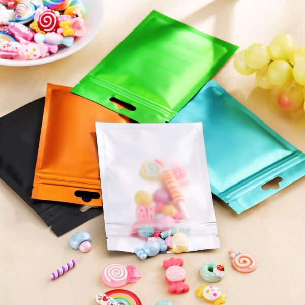 200 Pieces Film Resealable Bags Polyester Odor Proof Bags Aluminum Foil Food Storage Metallic Flat Zipper Sealable Pouch for Small Business Packaging Weed Candy Sample(3.1 x 5.1 Inch,Multicolor) - Image 2