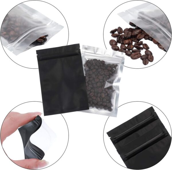 Blulu 100 Pieces Resealable Foil Proof Bag Foil Pouch Flat Bag for Party Favor Food Storage(4 x 6 Inches,Black) - Image 6