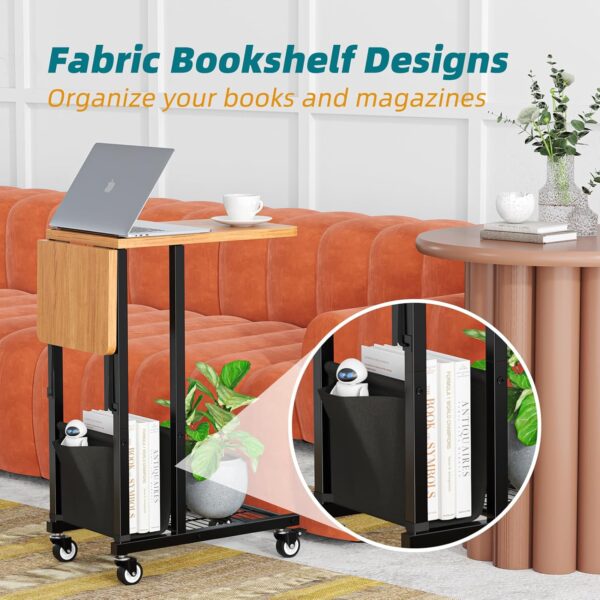 Simple Trending C Shaped End Table, Folding TV Tray Couch Side Table for Sofa on Wheels, Black - Image 4