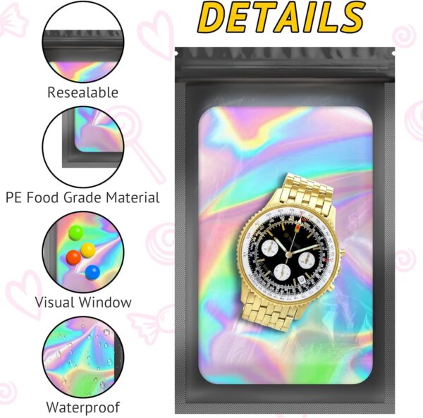 100 PCS Smell Proof Holographic Packaging Bags, Resealable Foil Freshies for Food Storage & Small Business – Sample Pouch for Eyelash, Jewelry, Valentines Day Gifts - Image 3
