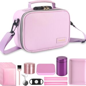 PU Leather Storage Bag with 10PCS Accessories, Portble Organizers Locking Box Case and Great Gift for Women, Childproof Storage Container Box 9 X 6 X 4 Inches (Pink)