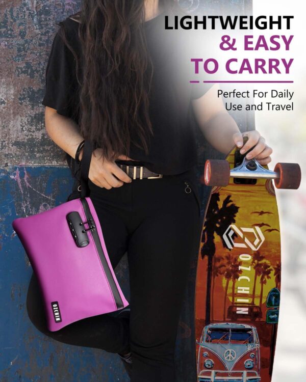 OZCHIN Smell Proof Bag with Combination Lock 10'' X 7'' Smell Proof Bag Set PU Leather Lockable Case Great Gifts Ideal (Purple) - Image 6