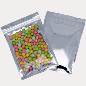 100 Pack Reusable Aluminum Foil Mylar Bags - 5.5 x 7.8 Inch, Resealable Zip Lock, Clear, Waterproof, Long Term Food Storage