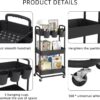 JIUYOTREE 3-Tier Plastic Rolling Storage Cart Utility Cart with Extra Hanging Cups Handles Lockable Wheels for Living Room Bathroom Kitchen Office Black - Image 7