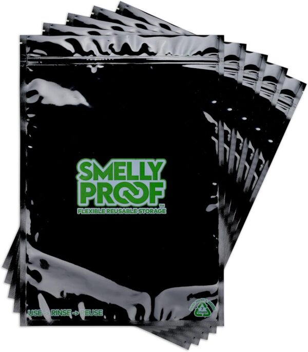 Smelly Proof Reusable Food Storage Container Bags, Reusable Freezer Bags US-Made BPA FREE, NO PEVA, 2 Gallon Bag, Easy Clean Dishwasher-Safe, NO SMELL Triple Zip BLACK 4 mils FLAT 12" x 16" - 5pk