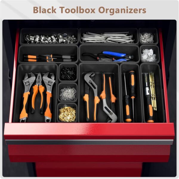 【More Larger Size】A-LUGEI【69Pcs】【5 Size】 Tool Box Organizer Tray Divider Set, 【Black】 Desk Drawer Organizer, Garage Organization and Storage Toolbox for Rolling Tool Chest Cart Cabinet WorkBench Parts - Image 4