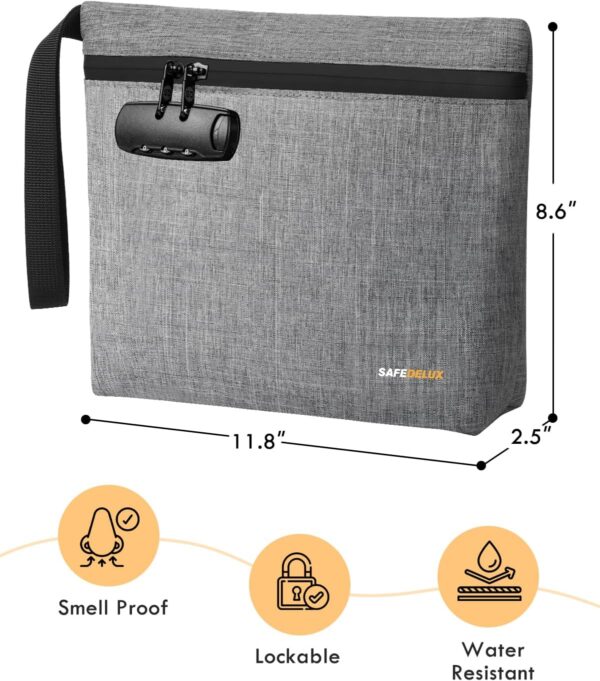 Smell Proof Bag with Combination Lock,11.5'' x 8.6'' Odor Proof Container Carbon Lining Smoking Tobacco Pipe Pouch, Odorless Durable Travel Organizer Cases (Gray) - Image 5
