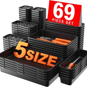 【More Larger Size】A-LUGEI【69Pcs】【5 Size】 Tool Box Organizer Tray Divider Set, 【Black】 Desk Drawer Organizer, Garage Organization and Storage Toolbox for Rolling Tool Chest Cart Cabinet WorkBench Parts