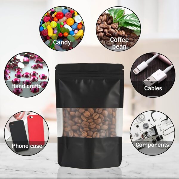 100 Pieces Resealable Mylar Bags, Stand Up Smell Proof Bags with Matte Window, Zipper Lock Foil Pouch Packaging (Black, 3.5 X 5.1 Inch) - Image 6