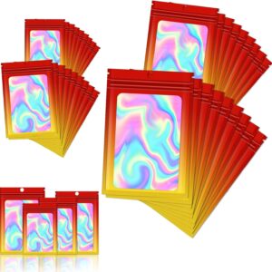 120 PCS Smell Proof Mylar Bags Resealable Odor Proof Bags Holographic Packaging Pouch Bag with Clear Window for Food Storage Jewelry Candy Electronics Storage, 4 Sizes