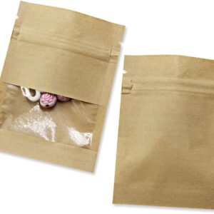 PABCK 100 Pack Clear WindowBrown Kraft Paper for Zip Seed Packets Lock Food Storage Bags Zipper Lock Seeds Envelopes Resealable Heat Seal Pouch Coffee Packet (3.5x5.1 inch (Inner Size 3.1x3.9 inch))