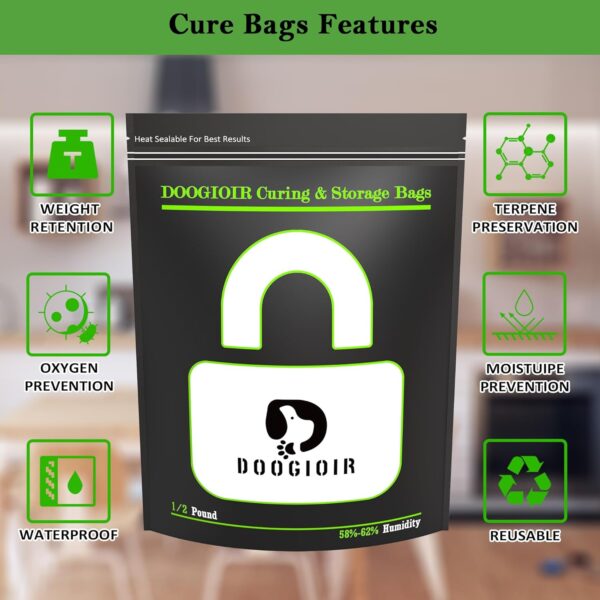 1/2 LB Curing & Storage Bags Double-Tracked Zip Closure Heat Sealable, Reusable Humidity Control Bags (13.8 x 10.4 in, 5 Pack) - Image 4
