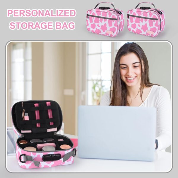 Large Storage Bag ,Medicine Lock Box with Accessories , Portable Lock Bag ,Pouch Water Resistant,Set Travel Case Great for Women, (Cute Cow Print) Pink and White - Image 5