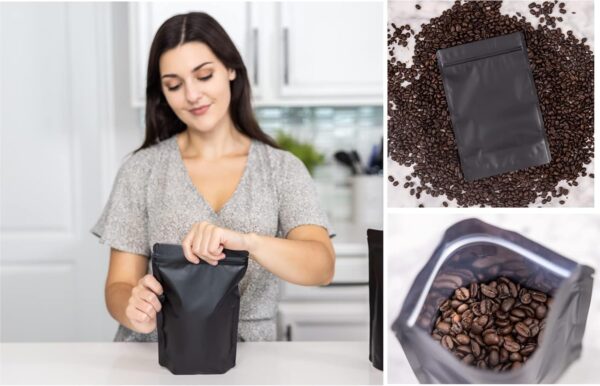 100 Pack Matte Black Stand Up Bags – 5 Mil 6.3x8.6 Inches Resealable Smell Proof Food Storage Zipper Pouch Bag, Large Heat Sealable Plastic Foil Packaging Pouches, Sample Pouch - Image 7