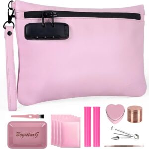 PU Large Storage Organization Bag with 8 Small Items, Portable Storage Case with Combination Lock For Bag Set Travel Case Gifts for Women Pink