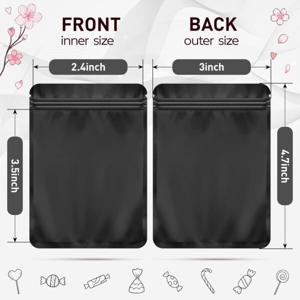 Funfery 100 Pack Black Mylar Packaging Bags Resealable Bags Double Sided Color Odor Proof Pouch Baggies Smell Proof Foil Bag for Food Storage,Small Business(Black,3x4inch) - Image 2