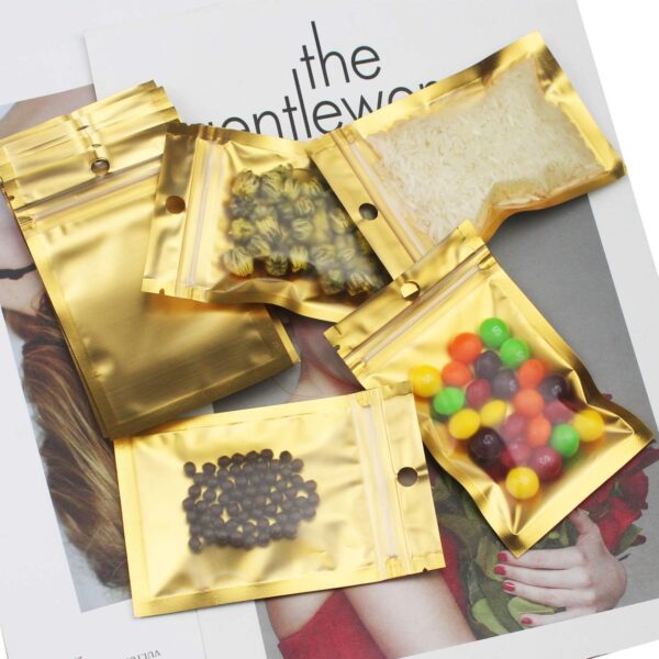 150 Pack Mylar Zip Lock Bags Aluminum Foil Bags Durable Double-Sided Metallic Foil Mylar Flat Mini Ziplock Bag 7.5 x 12 cm/ 3 x 4.7 Inch (Gold) - Image 3