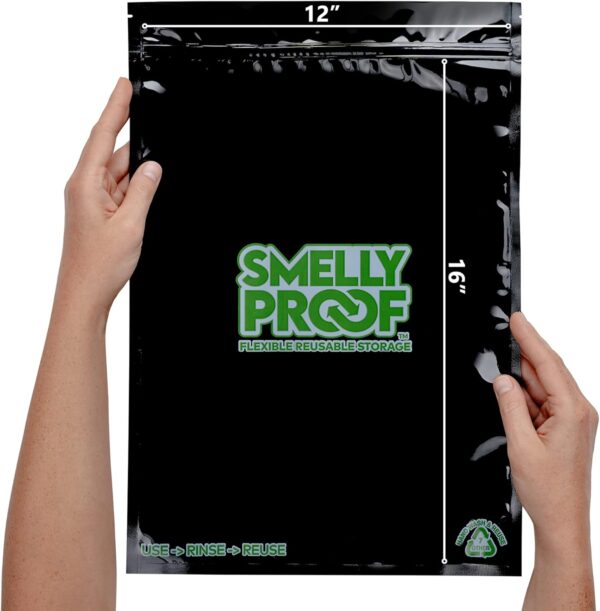Smelly Proof Reusable Food Storage Container Bags, Reusable Freezer Bags US-Made BPA FREE, NO PEVA, 2 Gallon Bag, Easy Clean Dishwasher-Safe, NO SMELL Triple Zip BLACK 4 mils FLAT 12" x 16" - 5pk - Image 2