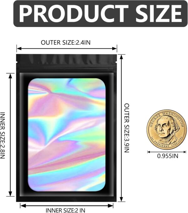 Funfery 100 pcs Black Mylar Holographic Bags Packaging Bags,Clear Resealable Bag Foil Pouch Bag for Food Storage and Lipgloss,Jewelry,Eyelash Packaging for Small Business(2.4x3.9Inch) - Image 2