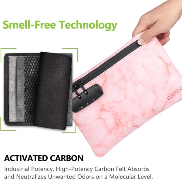 OZCHIN Smell Proof Bag with Combination Lock Certificates Organizer PU Leather Lock Bag Travel Storage Case 10 x 7 inches Great Christmas Gifts for Women(Pink) - Image 3