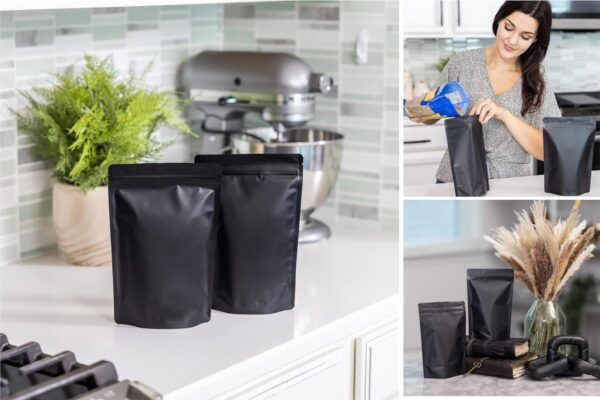 100 Pack Matte Black Stand Up Bags – 5 Mil 6.3x8.6 Inches Resealable Smell Proof Food Storage Zipper Pouch Bag, Large Heat Sealable Plastic Foil Packaging Pouches, Sample Pouch - Image 6