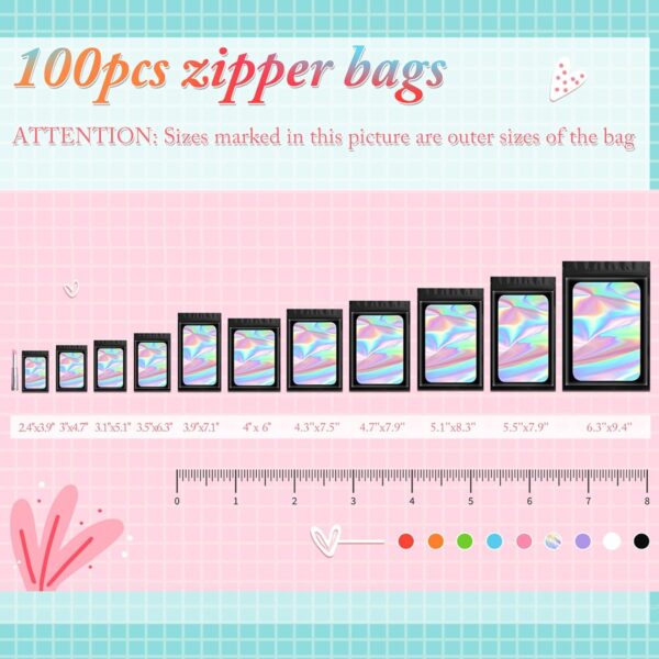 Funfery 100 pcs Black Mylar Holographic Bags Packaging Bags,Clear Resealable Bag Foil Pouch Bag for Food Storage and Lipgloss,Jewelry,Eyelash Packaging for Small Business(2.4x3.9Inch) - Image 3
