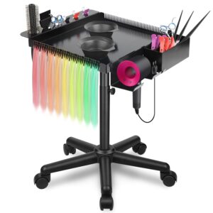 Multi-Function Salon Tray, Salon Rolling Tray cart (with Wheels), Multi-Function Tray for Hair Stylist, Adjustable Salon Color Tray., Black, DGN-01