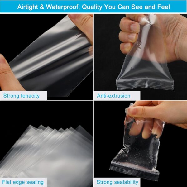 1.5''x 1.5'', (Pack of 100) 2 mil Thick Clear Plastic Reclosable Zip Poly Bags with Resealable Lock Seal Zipper for Photo, Jewelry, Bakery, Treats, Travel, Storage, Packaging & Shipping… - Image 3