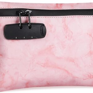 OZCHIN Smell Proof Bag with Combination Lock Certificates Organizer PU Leather Lock Bag Travel Storage Case 10 x 7 inches Great Christmas Gifts for Women(Pink)