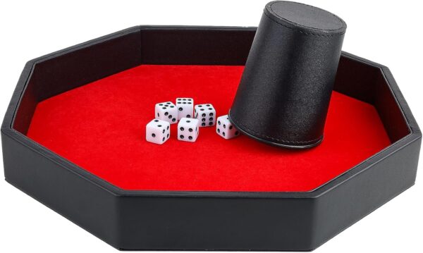 Dice Rolling Tray, Felt Lined PU Leather Octagon Dice Tray for Dungeon Crawler Games, Red - Image 4