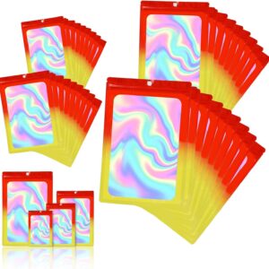 400 Pack 4 Size Bags with Clear Window,Scratch Resistant Hand Holographic Packaging Pouch,Resealable Bag for Small Bussiness Cookies Jewelry Candy Sample (Red Yellow, 2.4×3.9,3x4.7,4×7,5.5×7.9 inch)