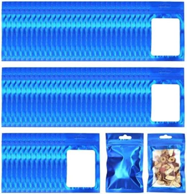 200 Mylar Zip Lock Bags, Aluminum Foil Flat ZipLock Food Storage Bags Pouch 7.5 x 12 cm/ 3 x 4.7 Inch (Blue)