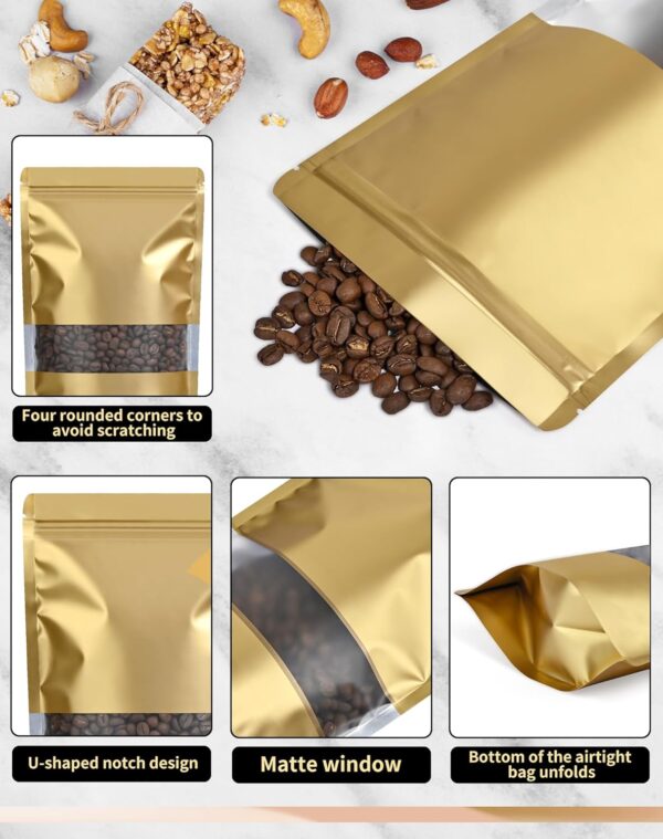 100 Pack Smell Proof Bags, Resealable Bags with Matte Window, Foil Pouch Stand Up Sealable Bags for Packaging(Gold,4" x 6") - Image 3
