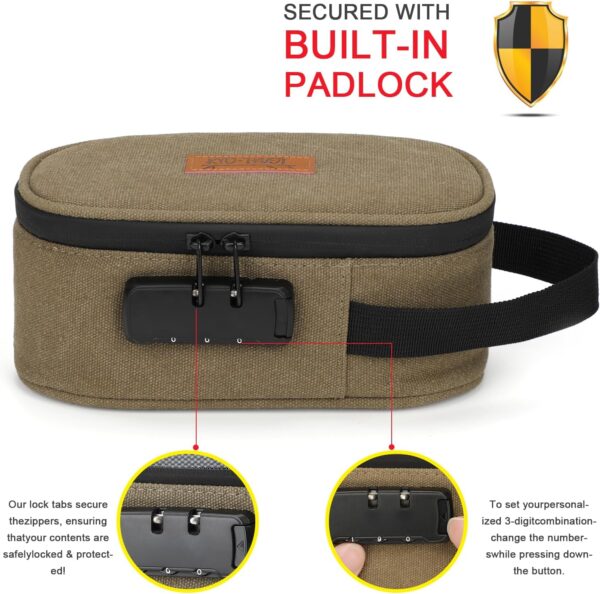 Smell Proof Bag with Combination Lock, Odor Proof Bag with Metal Tray and Mini Pouch Pocket, Stash Box for Storage and Travel, Portable and Easy to Use, Khaki - Image 4