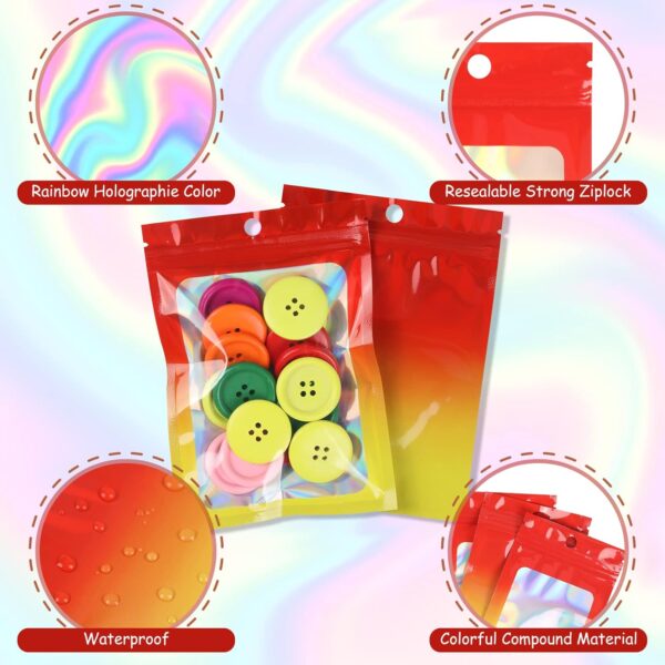 120 PCS Smell Proof Mylar Bags Resealable Odor Proof Bags Holographic Packaging Pouch Bag with Clear Window for Food Storage Jewelry Candy Electronics Storage, 4 Sizes - Image 3