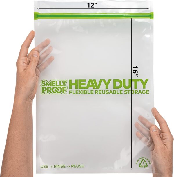Smelly Proof REUSABLE STORAGE BAGS, Extra Large HEAVY DUTY 5-mils US-Made, BPA FREE, NO PEVA, Dishwasher-Safe Ziplock Reusable Freezer Bags Triple Zip CLEAR FLAT XXL 2-Gallon 12" x 16" - 5pk - Image 2