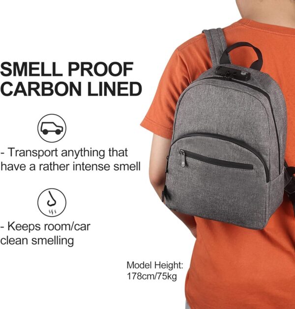 FIREDOG Mini Smell Proof Backpack with Lock, Smell Proof Bag for Men Women Travel (Grey) - Image 3
