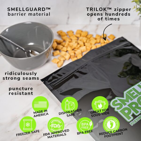 Smelly Proof Reusable Food Storage Container Bags, Reusable Freezer Bags US-Made BPA FREE, NO PEVA, 2 Gallon Bag, Easy Clean Dishwasher-Safe, NO SMELL Triple Zip BLACK 4 mils FLAT 12" x 16" - 5pk - Image 4